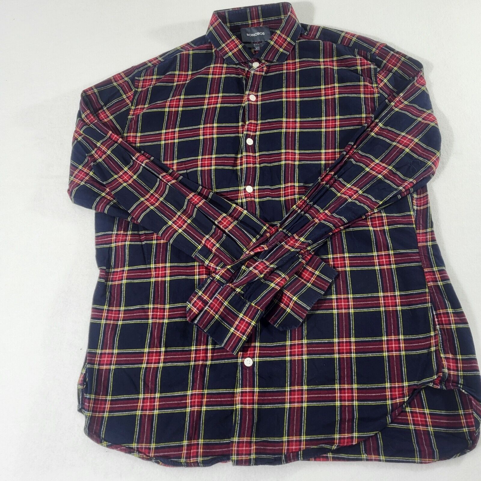 Bonobos Slim Fit Flannel Shirt Mens Large Plaid Red/ Blue Long Sleeves